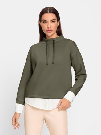 Heine Sweatshirt HEINE, Damen, Gr. 34, gr&uuml;n (khaki), 50% Modal, 44% Polyester, 6% Elasthan, gemustert, mehrfarbig, unifarben, Rundhals, Sweatshirts Sweatshi
