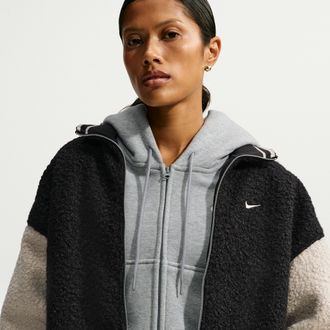 Nike Womens Nike Sportswear Oversized High-Pile Fleece Jacket in Black | IM8450-010