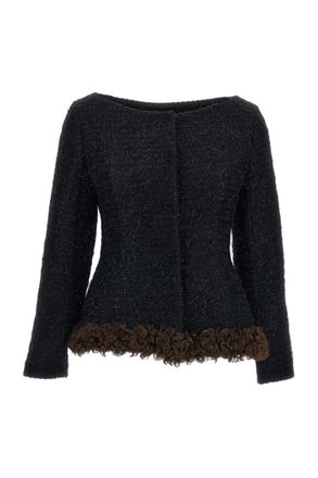 Simone Rocha Black Round Sculpt Tweed Jacket