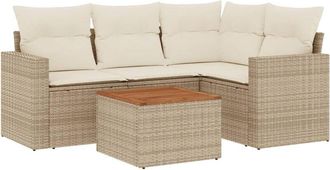 vidaXL Vidaxl - Juego De Sof&aacute;s Jard&iacute;n Con Cojines 5 Pzas Rat&aacute;n Sint&eacute;tico Beige