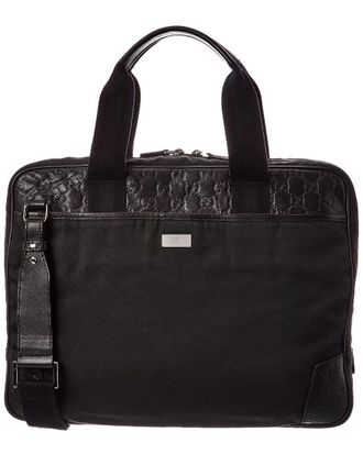 Gucci Black Calfskin Embossed & Canvas Briefcase (Authentic Pre-Loved)
