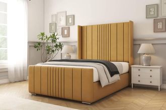 Comfort Beds Grace Plush Bed Frame - 50 Upholstered Wingback Headboard in Mustard | Size: Single