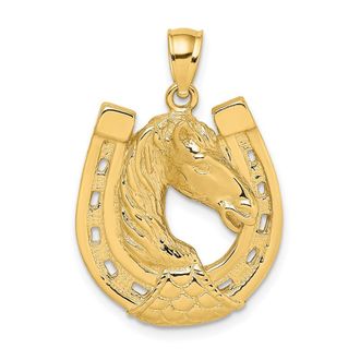 Diamond2Deal 10k Yellow Gold Polished Engraved Horse Head In Shoe Charm