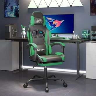 vidaXL Silla Gaming Con Reposapi&eacute;s Cuero Sint&eacute;tico Negro Verde Vidaxl