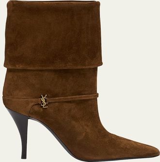 Saint Laurent Niki Suede YSL Stiletto Ankle Booties