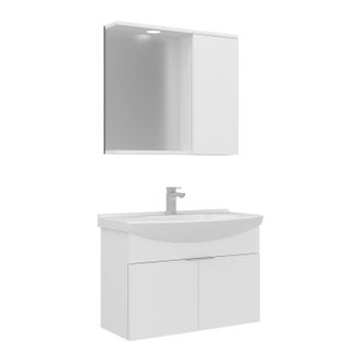 Habitat et Jardin Set Mobile Lavabo Con Specchio (2 Pezzi) purus 80 - 80 X 50 X 58 Cm - Bianco