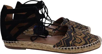 Aquazzura Womens Raffia Belgravia Patterned Lace-Up Espadrille Sandal (Authentic Pre-Loved)