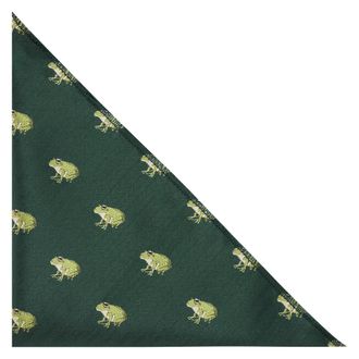 King & Priory Frog Dark Green Herringbone Embroidered Pocket Square, Handkerchief