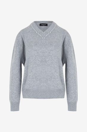 Fabiana Filippi Weiter Wollmix-Pullover mit glitzerndem V-Ausschnitt