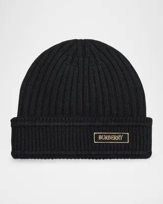 Burberry Men & apos;s Ribbed Wool Logo Beanie Hat