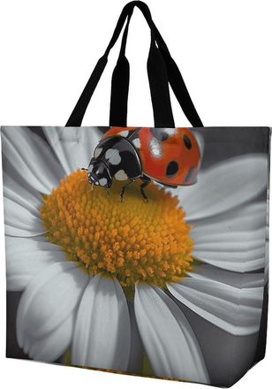 Generic Ladybug Daisy Tote Bag Handle Carry Bag Waterproof Shoulder Bags For Ladies Picnic Casual