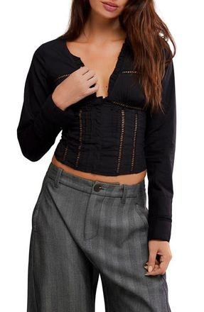 Free People Frankie Long Sleeve Ladder Stitch Corset Top in Black at Nordstrom, Size X-Small