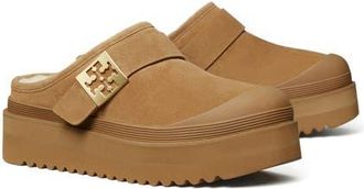 Tory Burch Genuine Shearling Platform Mule in Light Chestnut /Gold at Nordstrom, Size 10.5