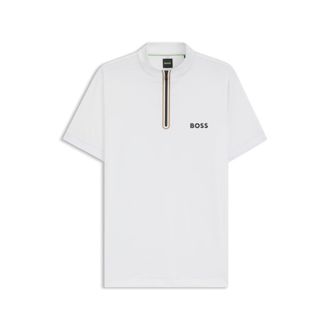 BOSS Active zip-neck T-shirt in stretch-mesh jersey