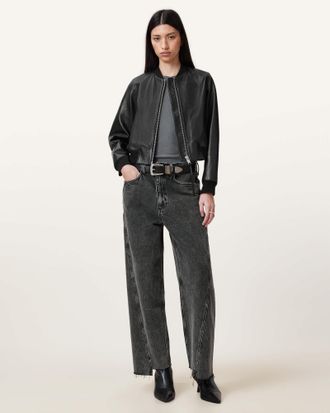 AllSaints Womens Cotton Fox Asymmetric Hem Wide Leg Denim Jeans, Size: 31