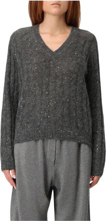 Brunello Cucinelli Truien & Vesten, Dames, Grijs, S, V-hals trui met lange mouwen