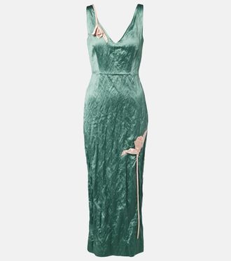 Erdem Floral-appliqu&eacute; satin midi dress