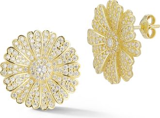Glaze Jewelry Sterling Silver Pave Flower Studs