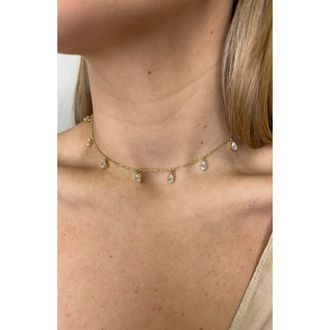 HauteCarat Lab Created Diamond Charm Choker Necklace in 18K Yellow Gold at Nordstrom