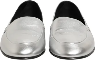 Dolce & Gabbana Mens Silver Leather Dg Logo Slip On Loafers Shoes