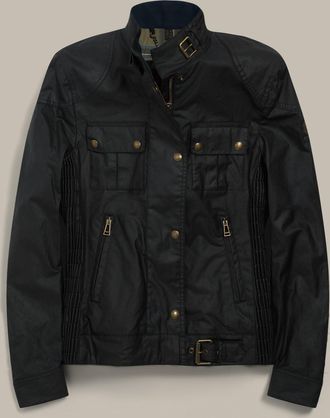 Belstaff Gangster Icon Jacket Womens Waxed Cotton Dark Navy Size UK 10
