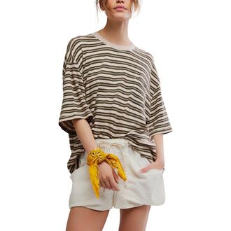 Free People Allover Stripe Cotton T-Shirt in Tea Combo at Nordstrom, Size X-Small