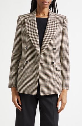 Reiss Solene Houndstooth Check Wool Blend Jacket in Neutral Check at Nordstrom, Size 14
