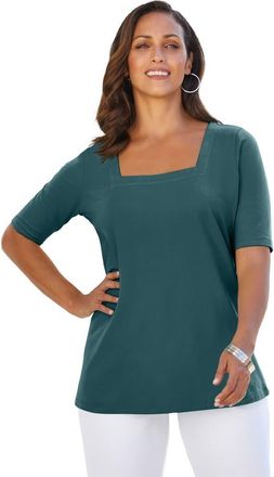 Jessica London Stretch Cotton Square Neck Tee in Mystic Pine at Nordstrom, Size 40