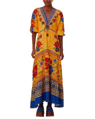 Farm Rio Linen-Blend Floral Yard Maxi Dress