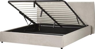 Beliani Cama Con Almacenaje De Terciopelo Gris Pardo 180 X 200 Cm Otomana Cabecero Lavaur