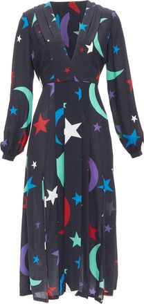 Rixo London Constellation Silk Star Print V Neck Dress