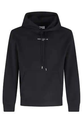 Maison Kitsun&eacute; Black Logo Embroidery Ribbed Trim Cotton Hoodie