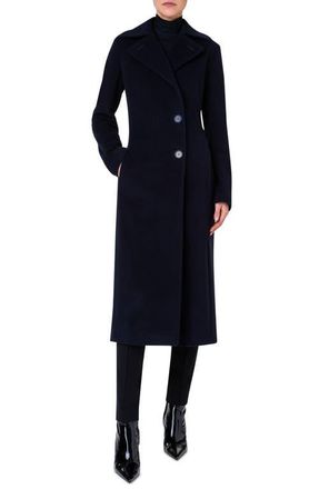 Akris Belted Wool Blend Coat in 079 Navy at Nordstrom, Size 6