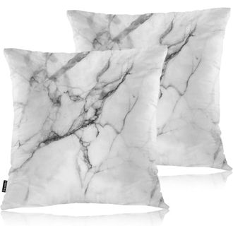 OEM Fundas De Coj&iacute;n Decorativas Con Estampado De M&aacute;rmol, Fundas Cuadradas De Coj&iacute;n En Negro Ahumado (45 X 45 Cm), Blanco Y Gris, Paquete De 2 Unidades - A