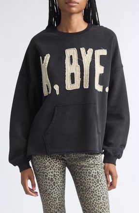 R13 K, Bye Appliqu&eacute; Oversize Cotton Cutoff Sweatshirt in Black at Nordstrom, Size X-Small