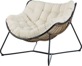 Maisons du monde Sill&oacute;n de jard&iacute;n de resina efecto rat&aacute;n/metal negro/cojines crudo