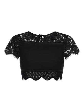 Roberto Cavalli scalloped cropped top - women - Viscose/Polyamide - M - Black