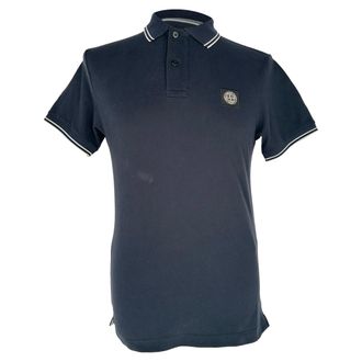 Stone Island Logo-Patched Pollo Shirt in Navy Blue Cotton