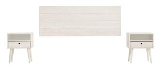 HOGAR 24 Cabecero acabado madera y 2 mesitas con caj&oacute;n y hueco blanco