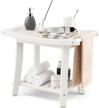 Costway Costway Taburete De Ducha De Hdpe, Banco De Ducha Cuadrado Con Estante De Almacenamiento, Reposapi&eacute;s De Ducha Con Pies Antideslizantes Para Ducha Para