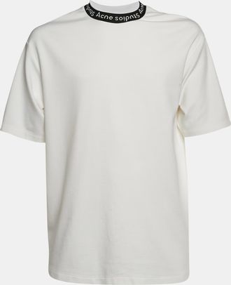 Acne Studios White Logo Neck Intarsia Jersey Oversized T-Shirt