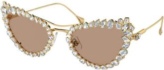Swarovski Cat Eye Zonnebril - Dames - Zonnebrillen - Geel - 56 MM - Accessoires