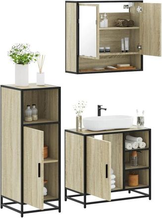 vidaXL Set Mobili da Bagno 3 pz Rovere Sonoma in Legno Multistrato - Vidaxl