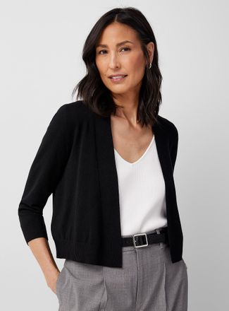 Contemporaine Womens 3/4-sleeve fine knit open Cardigan Sweater