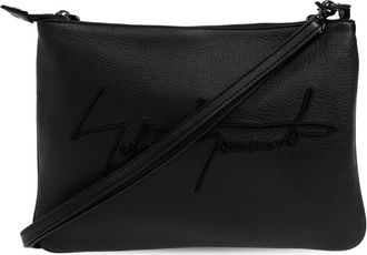 Yohji Yamamoto Schoudertas met logo - Heren - Schoudertassen - Zwart - ONE Size - Leer - Tassen