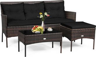 Costway 3 PCS Patio Conversation Set Outdoor PE Rattan Furniture Set-Black