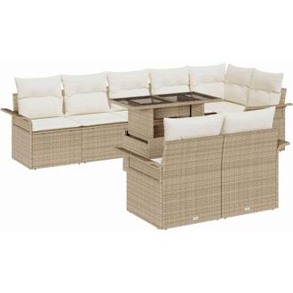 vidaXL Conjunto De Sof&aacute; De Jard&iacute;n Con Coj&iacute;n 9 Pcs Beige Polirat&aacute;n Vidaxl