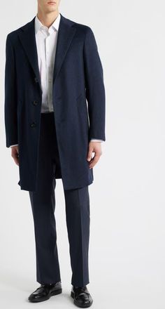 Canali Kei Trim Fit Cashmere Coat in Navy at Nordstrom, Size 40 Us