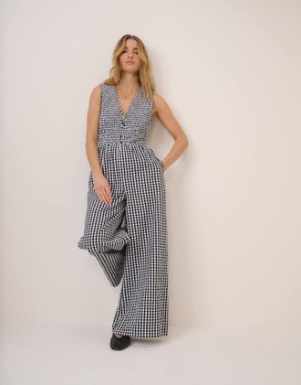 Nobody's Child Carmen - Tuta jumpsuit senza maniche nera a quadretti con scollo a V-Nero
