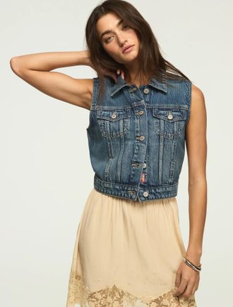 Lucky Brand Womens Cropped Trucker Vest